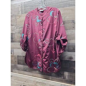 Women's Vintage Clothing Loubella Blouse Burgundy Floral Grandma Core Sz Small